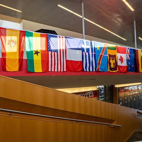 International flags hanging in the Muenster University Center