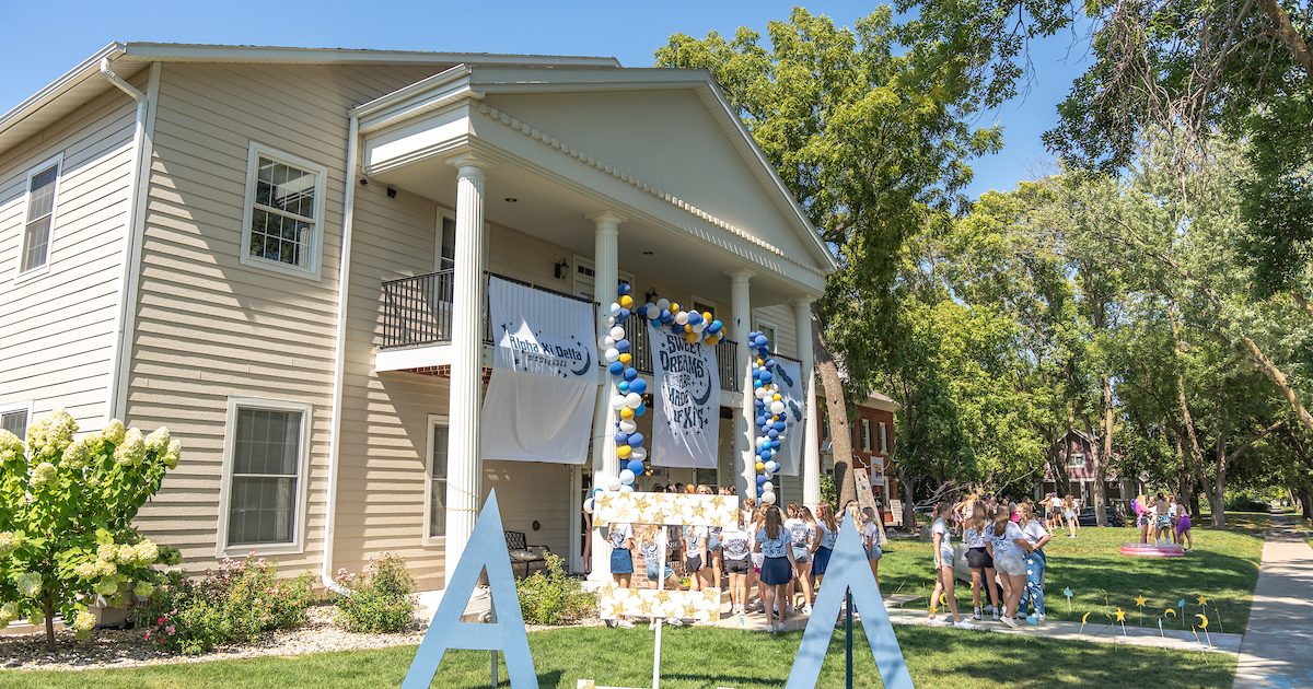 Alpha Xi Delta Sorority House on bid day.
