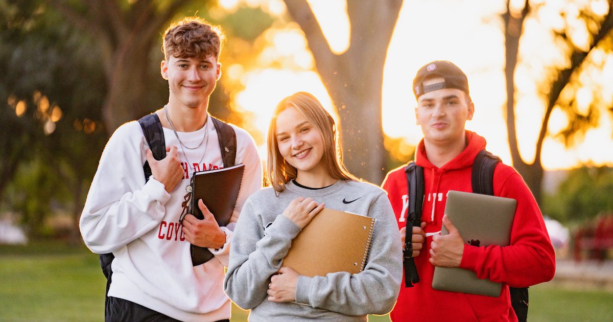 Students posing on campus