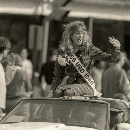 Dakota Days throwback of Miss USD 1989 riding in the parade