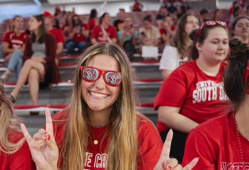 Student posing at a Dakota Days event