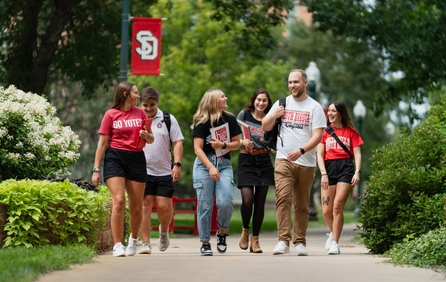Student ambassadors walking together on campus