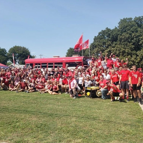 Big Red Bus at Oklahoma tailgate